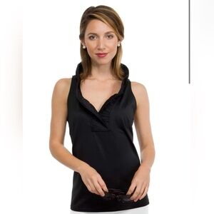 Gretchen Scott Jersey Sleeveless Ruffneck Top Black Solid NEW W/Tag Size XL